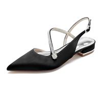TFDRSEXVD 2.5Cm Women's Wedding Shoes Flats Satin Slingback Pointed Toe Rhinestone Ankle Strap Buckle Bridal Bridesmaid Prom Party Shoes,Black,41