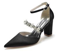 TFDRSEXVD Heels for Women Closed Pointed Toe Heels Rhinestone Ankle Strap Elegant Comfortable Dressy Wedding Party Work Pumps,black,41