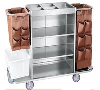 TFDRSEXVD Hotel Multi functional Room Service Vehicle - Hand pushed Cleaning Vehicle with Bag, Suitable for Hotel and Apartment Room Service,Brown,Type D