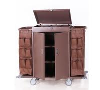 TFDRSEXVD Utility Cleaning Cart with Detachable Cloth Bag & Tool Basket Rolling Housekeeping Cart for Office & Hotel Cleaning Heavy,Brown,A