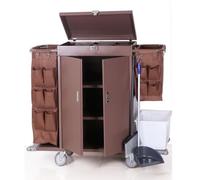 TFDRSEXVD Utility Cleaning Cart with Detachable Cloth Bag & Tool Basket Rolling Housekeeping Cart for Office & Hotel Cleaning Heavy,Brown,C