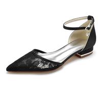 TFDRSEXVD Women's Pointed Toe Low Heels, Lace flat shoes, 2.5cm Buckle Dress Wedding Guest Attire Shoes,Black,41