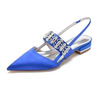 TFDRSEXVD Womens Pointed Toe Wedding Flats Crystal Slingback Satin Prom Evening Bridal Party Dress Flats,Royal Blue,43