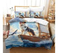 TFEDACVSS 3 Piece AnimalQuilt Cover3D PrintedAUSTRALIAN SHEPHERD DogComforter Coverand PillowcasesZipperSoft MicrofiberGirlsSingle（140x200cm）