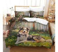 TFEDACVSS 3 Piece AnimalQuilt Cover3D PrintedAUSTRALIAN SHEPHERD DogComforter CoverPillowcaseHidden ZipperSoft MicrofiberBoysSingle（140x200cm）