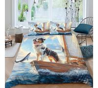 TFEDACVSS 3 Piece AnimalQuilt Cover3D PrintedAUSTRALIAN SHEPHERD DogDuvet Coverand PillowcasesZipperSoft MicrofiberTeensKing（220x240cm）