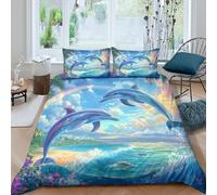 TFEDACVSS 3 Piece AnimalQuilt Cover3D PrintedDolphin Splash ArtComforter Coverand PillowcasesZipperSoft MicrofiberKidsKing（220x240cm）