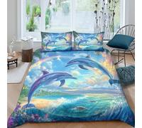 TFEDACVSS 3 Piece AnimalQuilt Cover3D PrintedDolphin Splash ArtDuvet CoverPillowcaseHidden ZipperSoft MicrofiberGirlsDouble（200x200cm）