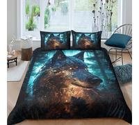TFEDACVSS 3 Piece AnimalQuilt Cover3D PrintedWolf Howling ArtDuvet Cover2 PillowcasesZipperSoft MicrofiberAdultsDouble（200x200cm）