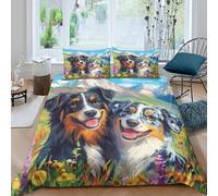 TFEDACVSS 3 Piece AnimalQuilt Covers3D PrintedAUSTRALIAN SHEPHERD DogDuvet Coverand PillowcasesHidden ZipperSoft MicrofiberTeensKing（220x240cm）