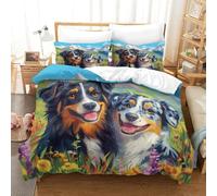 TFEDACVSS 3 Piece AnimalQuilt Covers3D PrintedAUSTRALIAN SHEPHERD DogDuvet Coverand PillowcasesHidden ZipperSoft MicrofiberTeensSingle（140x200cm）