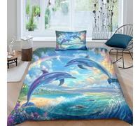 TFEDACVSS 3 Piece AnimalQuilt Covers3D PrintedDolphin Splash ArtDuvet CoverPillowcaseZipperSoft MicrofiberTeensSingle（135x200cm）