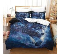 TFEDACVSS 3 Piece AnimalQuilt Covers3D PrintedWolf Howling ArtDuvet Cover2 Pillowcaseswith ZipperSoft MicrofiberBoysSingle（140x200cm）
