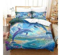 TFEDACVSS 3 PiecesAnimalQuilt Cover3D PrintedDolphin Splash ArtDuvet CoverPillowcasewith ZipperSoft MicrofiberGirlsSuper King（260x220cm）