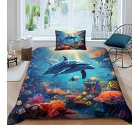 TFEDACVSS 3 PiecesAnimalQuilt Covers3D PrintedDolphin Ocean PodComforter CoverPillowcaseZipperSoft MicrofiberKidsSingle（135x200cm）