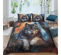 TFEDACVSS 3 PiecesAnimalQuilt Covers3D PrintedWolf Howling ArtComforter Cover2 PillowcasesZipperSoft MicrofiberTeensKing（220x240cm）