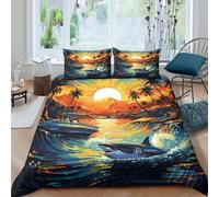 TFEDACVSS 3 PiecesMarine AnimalQuilt Covers3D PrintedCool SharkComforter Cover2 PillowcasesZipperSoft MicrofiberTeensKing（220x240cm）