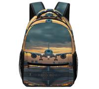 TFEDACVSS Airplane Landing-Modern Aviation SceneDaypack PSchool Backpack for Cute Backpack School Bag, Plain Backpack for Eenage Lots Pockets Lightweight with Side PocketsOne Size