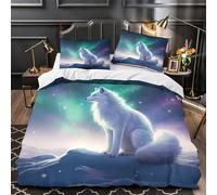 TFEDACVSS Arctic Fox Comforter Cover 3D Design Printed Easy Care 3-Piece Bed Set Zipper Fantasy Wildlife Quilt Cover Ultra Soft Machine Washable for Teens Adults Women Kids Youth Single（140x200cm）