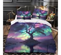 TFEDACVSS Aurora Tree Landscape Comforter Cover 3D Print Luxury 3 Pcs Bed Set Hidden Zipper Quilt Cover Hypoallergenic All Season for Women Teens Kids Girls Boys Youth Teenagers King（220x240cm）