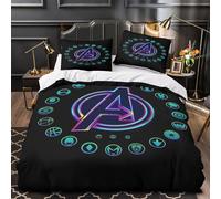 TFEDACVSS Avengers Logo Duvet Cover 3D Design Printed Extra Soft 3 Pieces Bedding Set Zipper neon Glow Design Quilt Cover Luxury Washable for Adults Kids Women Teens Youth Girls Boys King（220x240cm）