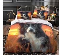 TFEDACVSS Border Collie Sunset Quilt Cover 3D Print Anti-allergic 3 Pieces Bed Set Hidden Zipper Comforter Cover Ultra Soft All Season for Adults Kids Teens Women Youth Teenagers Single（140x200cm）