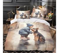 TFEDACVSS Child Interacting with Dog Duvet Cover 3D Print Durable 3 Pcs Bed Linen Hidden Zipper Comforter Cover Premium Breathable for Kids Adults Women Teens Youth Girls Double（200x200cm）
