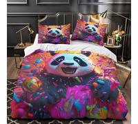 TFEDACVSS Colorful Panda Joy Quilt Cover 3D Design Printed Hypoallergenic 3 Pcs Bedding Set Zipper Comforter Cover Super Soft Machine Washable for Kids Adults Women Teens Youth Single（140x200cm）