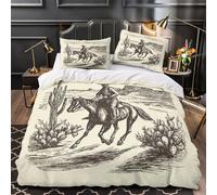 TFEDACVSS Cowboy Riding Horse Comforter Cover 3D Design Printed Durable 3 Pcs Bedding Set Zipper Duvet Cover Super Soft All Season for Kids Girls Boys Adults Women Teens Single（135x200cm）