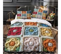 TFEDACVSS Crochet Flower Squares Quilt Cover 3D Design Printed Wrinkle-Resistant 3-Piece Bedding Set Zipper Comforter Cover Luxury Machine Washable for Teens Adults Women Kids Girls Single（135x200cm）