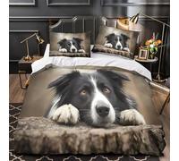 TFEDACVSS Cute Border Collie Comforter Cover 3D Print Wrinkle-Resistant 3PCs Bed Linen Hidden Zipper Duvet Cover Extra Soft All Season for Teens Youth Adults Women Kids Boys Single（135x200cm）