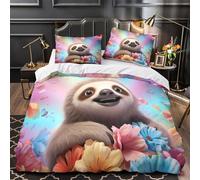 TFEDACVSS Cute Sloth Smiling Comforter Cover 3D Design Printed All Season 3 Piece Bedding Set Zipper Quilt Cover Ultra Soft Machine Washable for Kids Teens Adults Women Youth King（220x240cm）