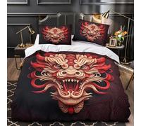 TFEDACVSS Dragon Mask Duvet Cover 3D Print Premium 3 Pcs Bed Linen Hidden Zipper Asian Mythical Comforter Cover Luxurious Durable for Kids Adults Women Teens Youth Girls Boys Single（135x200cm）