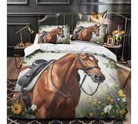 TFEDACVSS Equestrian Horse Comforter Cover 3D Design Printed Luxury 3 Piece Bedding Set Zipper Duvet Cover Super Soft Machine Washable for Kids Teens Adults Women Youth Double（200x200cm）
