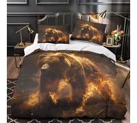 TFEDACVSS Fire Bear Wild Duvet Cover 3D Design Printed Anti-allergic 3 Pieces Bedding Set Zipper Comforter Cover Hotel Quality Breathable for Adults Kids Women Teens Youth Super king（260x220cm）