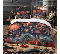 TFEDACVSS Fireworks Celebration Comforter Cover 3D Design Printed Durable 3 Pcs Bedding Set Zipper vintage Holiday Quilt Cover Luxury Breathable for Kids Girls Boys Adults Women Teens King（220x240cm）
