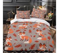TFEDACVSS Foxes in Autumn Quilt Cover 3D Design Printed Wrinkle-Resistant 3-Piece Bedding Set Zipper Comforter Cover Luxury Machine Washable for Teens Adults Women Kids Girls Single（135x200cm）