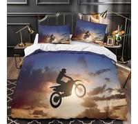 TFEDACVSS Motorbike Jump Comforter Cover 3D Design Printed Premium 3 Pcs Bedding Set Zipper sunset Adventure Quilt Cover Super Soft Durable for Kids Girls Boys Adults Women Teens King（220x240cm）