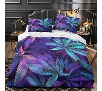 TFEDACVSS Neon Cannabis Leaves Comforter Cover 3D Design Printed Luxurious 3 Piece Bedding Set Zipper Quilt Cover Super Soft Anti-allergic for Kids Adults Women Girls Boys Teens Super king（260x220cm）
