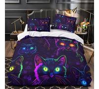 TFEDACVSS Neon Cats Eyes Duvet Cover 3D Print Durable 3 Pcs Bed Linen Hidden Zipper vibrant Digital Comforter Cover Premium Washable for Kids Adults Women Teens Youth Girls Boys King（220x240cm）