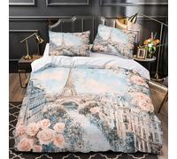 TFEDACVSS Paris Eiffel Tower Comforter Cover 3D Print Premium 3-Piece Bed Set Hidden Zipper Quilt Cover Extra Soft Machine Washable for Adults Women Kids Girls Boys Youth Super king（260x220cm）