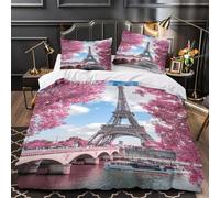 TFEDACVSS Paris Landmark Comforter Cover 3D Design Printed Luxury 3 Piece Bedding Set Zipper spring Scenery Quilt Cover Super Soft Machine Washable for Kids Teens Adults Women Youth Single（135x200cm）