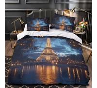 TFEDACVSS Paris Night View Quilt Cover 3D Design Printed Hypoallergenic 3 Pcs Bedding Set Zipper Comforter Cover Super Soft Machine Washable for Kids Adults Women Teens Youth Single（135x200cm）