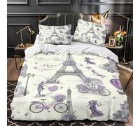 TFEDACVSS Paris Scene Comforter Cover 3D Design Printed Easy Care 3-Piece Bed Set Zipper French Vintage Quilt Cover Ultra Soft Machine Washable for Teens Adults Women Kids Youth Double（200x200cm）