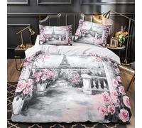 TFEDACVSS Paris View Duvet Cover 3D Design Printed Extra Soft 3 Pieces Bedding Set Zipper Romantic Garden Quilt Cover Luxury Washable for Adults Kids Women Teens Youth Girls Boys King（220x240cm）