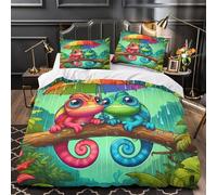 TFEDACVSS Rainbow Chameleon Couple Quilt Cover 3D Design Printed Super Soft 3 Pcs Bedding Set Zipper Comforter Cover Ultra Soft Washable for Kids Adults Women Teens Youth Boys Single（140x200cm）