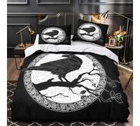 TFEDACVSS Raven Silhouette Quilt Cover 3D Print Easy Care 3 Pieces Bed Set Hidden Zipper Celtic Ornamental Duvet Cover Extra Soft Durable for Adults Kids Teens Women Youth Super king（260x220cm）