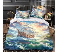 TFEDACVSS Sailboat at Sea Comforter Cover 3D Print Extra Soft 3-Piece Bed Set Hidden Zipper Quilt Cover Premium All Season for Adults Women Kids Girls Boys Teens Youth Double（200x200cm）