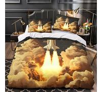TFEDACVSS Space Shuttle Launch Quilt Cover 3D Print Ultra Soft 3 Pcs Bed Set Hidden Zipper digital Comforter Cover Luxurious All Season for Kids Adults Women Teens Youth Teenagers Double（200x200cm）