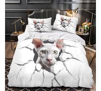 TFEDACVSS Sphynx Cat Comforter Cover 3D Print Extra Soft 3-Piece Bed Set Hidden Zipper 3D Wall Break Quilt Cover Premium All Season for Adults Women Kids Girls Boys Teens Youth Super king（260x220cm）